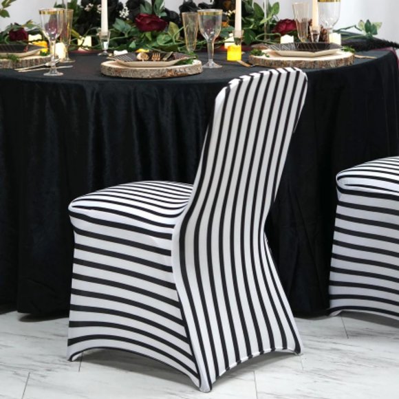 Black/White Striped Spandex Stretch Banquet and Fitted 300 Chair Cover - Picture 1 of 3